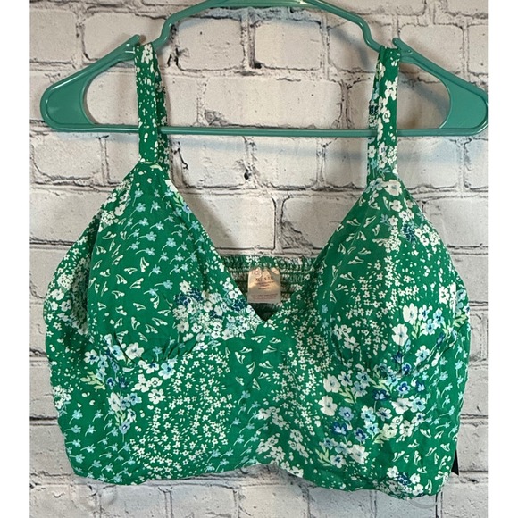 No Boundaries Green‎ Floral Print Smocked Crop Top XL(15/17) Junior Teen Girls - Picture 2 of 5